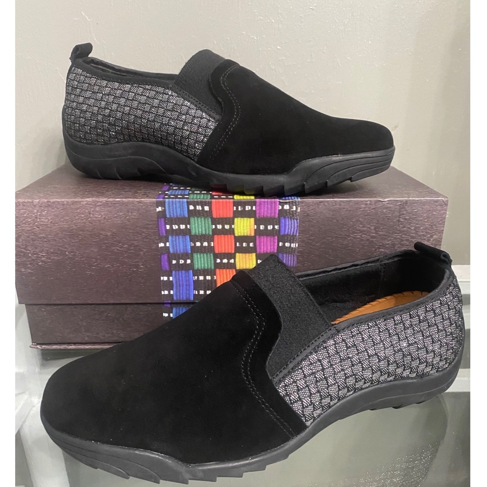 Bernie Mev Swift Black Shimmer Woven Memory Foam Slip On Sneakers Size 38 US 7